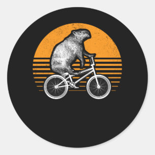 Pegatina Redonda Funny Capybara Montar Bicicleta Retro Capibara Bic