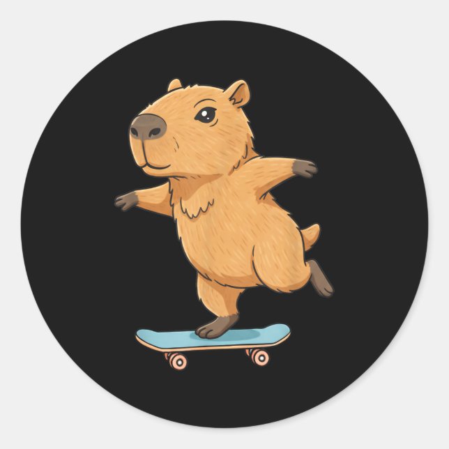 Pegatina Redonda Funny Capybara Skater Skateboard Ballerina Zoo Boy (Anverso)