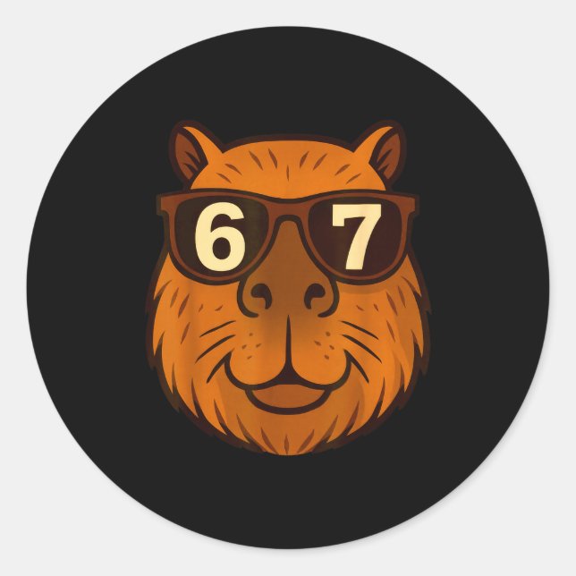 Pegatina Redonda Funny Capybara Sungles 67 Six Seven Meme  (Anverso)