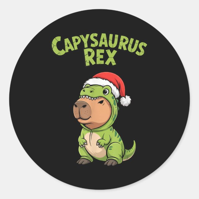 Pegatina Redonda Funny Capybara T-rex Costume Christmas Kids Boys  (Anverso)