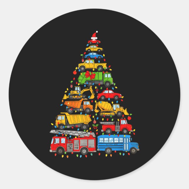 Pegatina Redonda Funny Car Christmas Tree Xmas Light Boys Kids Todd (Anverso)