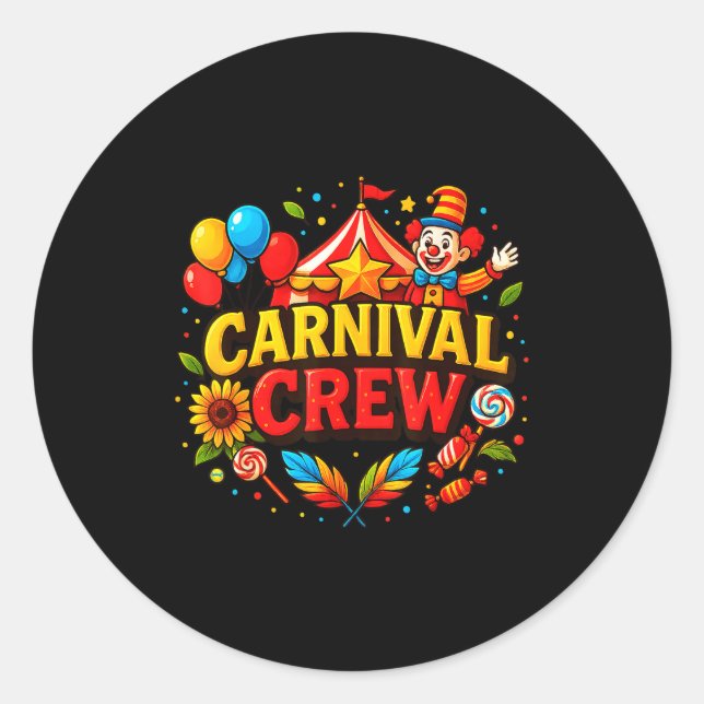 Pegatina Redonda Funny Carnival Crew Circus Party Staff Costume Pri (Anverso)