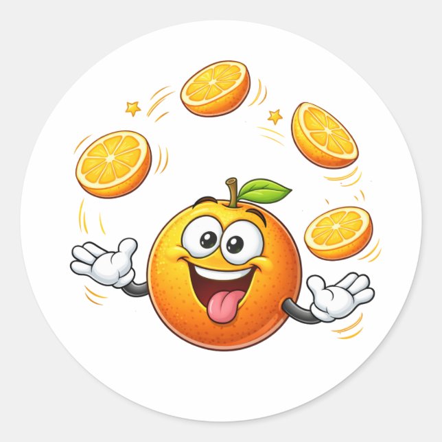 Pegatina Redonda Funny Cartoon Orange Juggling Sticker (Anverso)