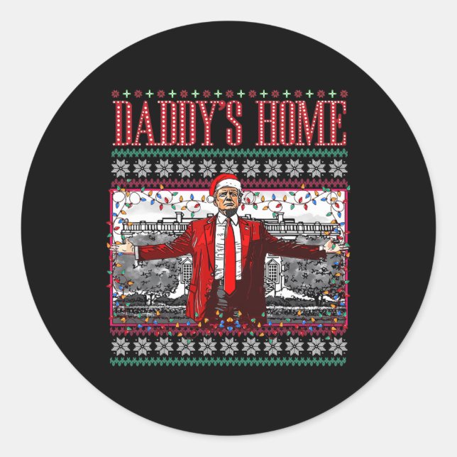 Pegatina Redonda Funny casa Daddys Trump Navidades feos Sweater Xma (Anverso)