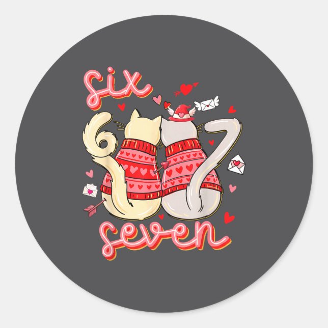 Pegatina Redonda Funny Cat 67 Meme Six Seven Gen Alpha Slang Kids V (Anverso)