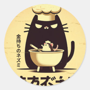 Pegatina Redonda Funny Cat Chef Cooking