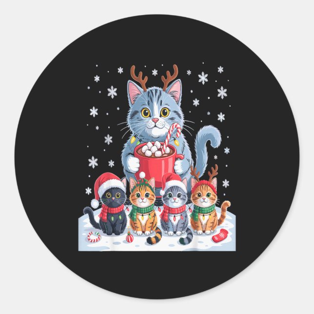 Pegatina Redonda Funny Cat Christmas Shirt Holiday Santa Design  (Anverso)
