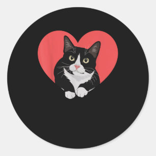 Pegatina Redonda Funny Cat Día de San Valentín Heart Cat Lover
