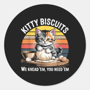 Pegatina Redonda Funny Cat Kneading Dough Retro Kitty Biscuits Desi