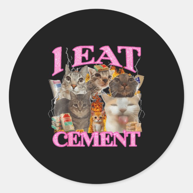 Pegatina Redonda Funny Cat Meme I Eat Cement Japanese Quote Animal  (Anverso)