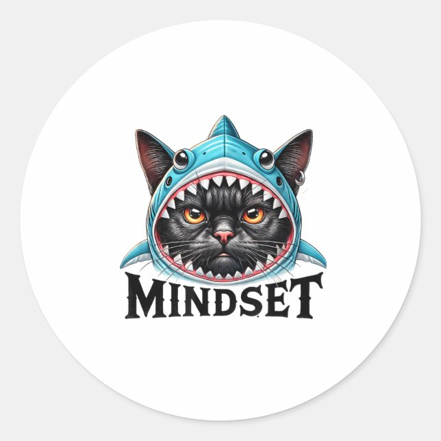 Pegatina Redonda Funny Cat, Mindset Motivational Saying, Shark  (Anverso)