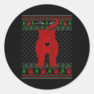 Pegatina Redonda Funny Cat Ugly Navidades Sweater Familiares X