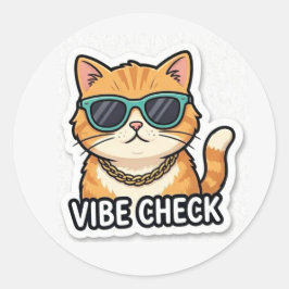 Pegatina Redonda Funny Cat Vibe Check Sticker Cute Aesthetic