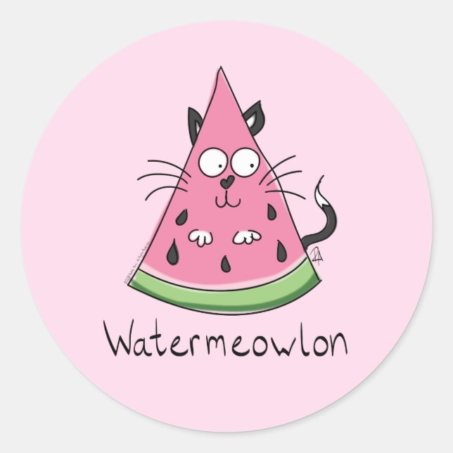 Pegatina Redonda Funny Cat Watermelon Cute Kids (Anverso)