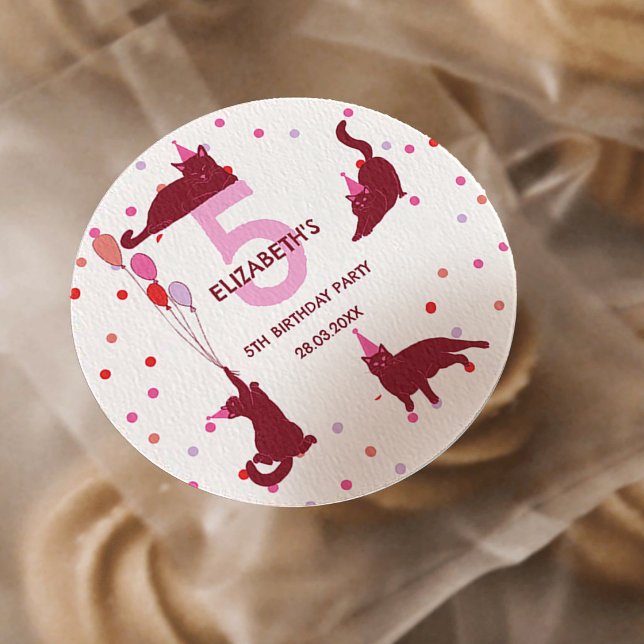 Pegatina Redonda Funny Cats Purrfect Birthday Party (Subido por el creador)