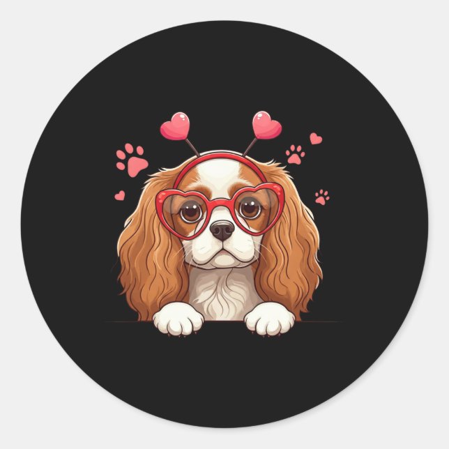 Pegatina Redonda Funny Cavalier King Charles Spaniel Heart Headnd V (Anverso)