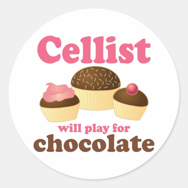 Pegatina Redonda Funny Cello Chocolate Design (Anverso)
