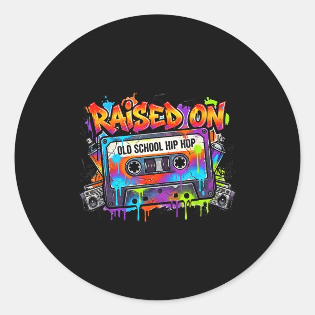 Pegatina Redonda Funny Cette Graffiti 80s 90s Raised On Old School  (Anverso)