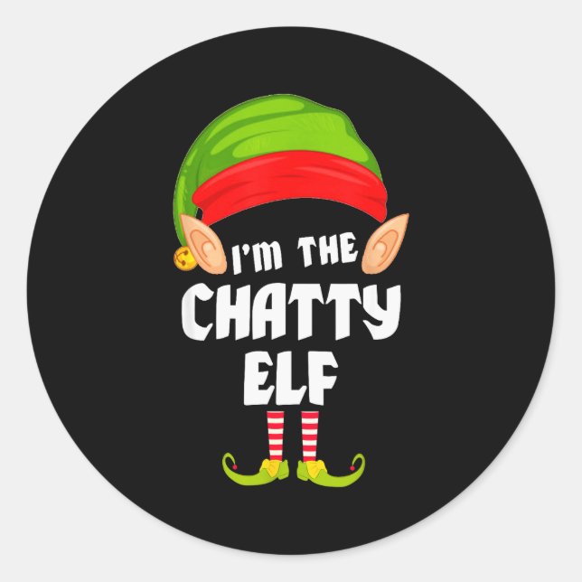 Pegatina Redonda Funny Chatty Elf Matching Family Group Pj Christma (Anverso)