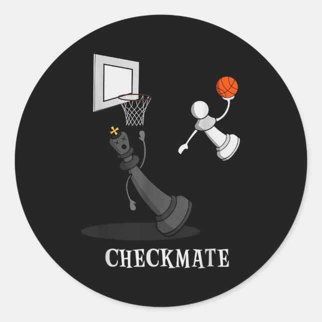 Pegatina Redonda Funny Checkmate Chess Basketball Game Board King P (Anverso)