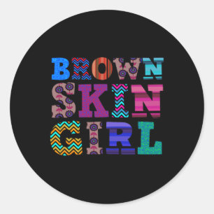 Pegatina Redonda Funny Chica de piel marrón regalo Melanin Queen Ju