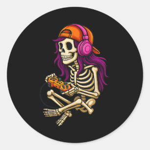 Pegatina Redonda Funny Chicas de videojuegos de Skeleton Gamer de H