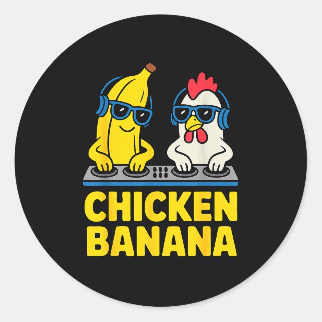 Pegatina Redonda Funny Chicken Banana  (Anverso)