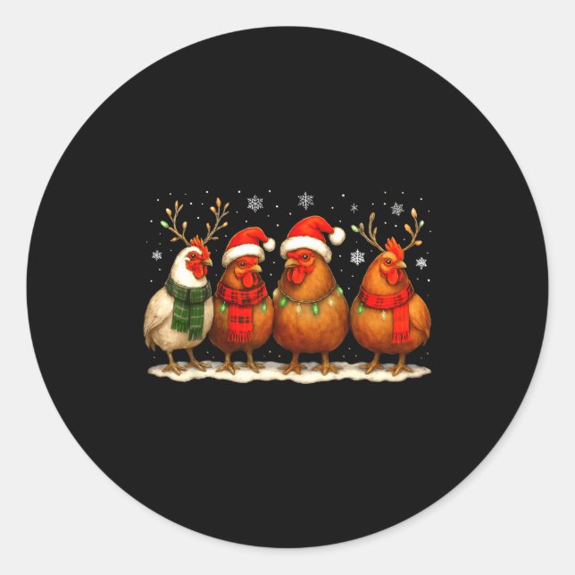 Pegatina Redonda Funny Chicken Christmas Lights Farm Animal Cute Xm (Anverso)