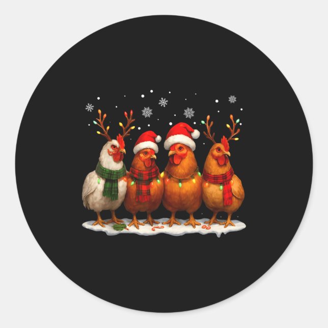 Pegatina Redonda Funny Chicken Christmas Lights Farm Animal Cute Xm (Anverso)