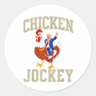 Pegatina Redonda Funny Chicken Jockey Trump