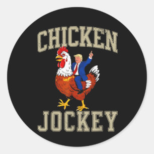 Pegatina Redonda Funny Chicken Jockey Trump