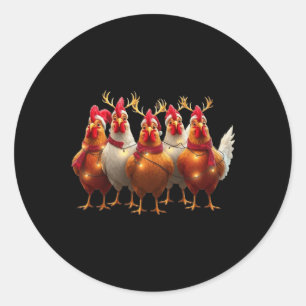 Pegatina Redonda Funny Chicken Navidades Encender Granja Cute Anima