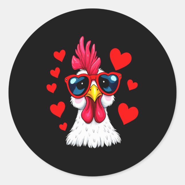 Pegatina Redonda Funny Chicken Valentines Day Heart Chicken Couple  (Anverso)