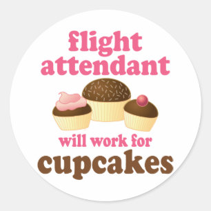 Pegatina Redonda Funny Chocolate Cupcakes Flight Attendt