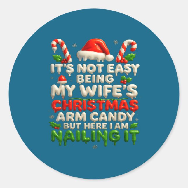 Pegatina Redonda Funny Christmas Arm Candy Husband Holiday Couple H (Anverso)