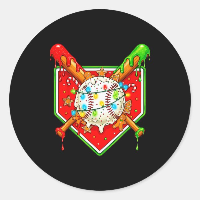 Pegatina Redonda Funny Christmas Baseball Ice Cream Drip Men Women  (Anverso)