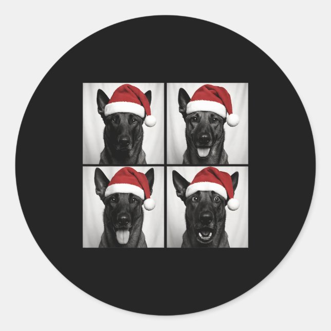 Pegatina Redonda Funny Christmas Belgian Malinois Santa Dog Lover P (Anverso)