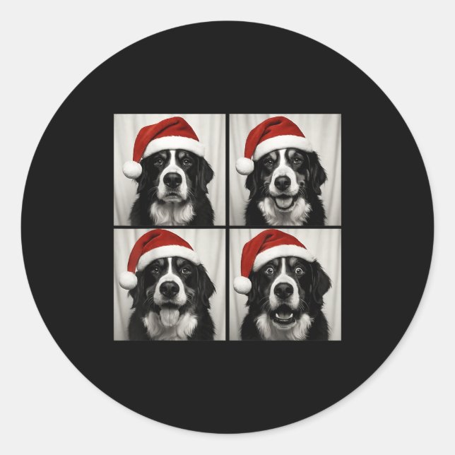 Pegatina Redonda Funny Christmas Bernese Mountain Dog Santa Photo B (Anverso)