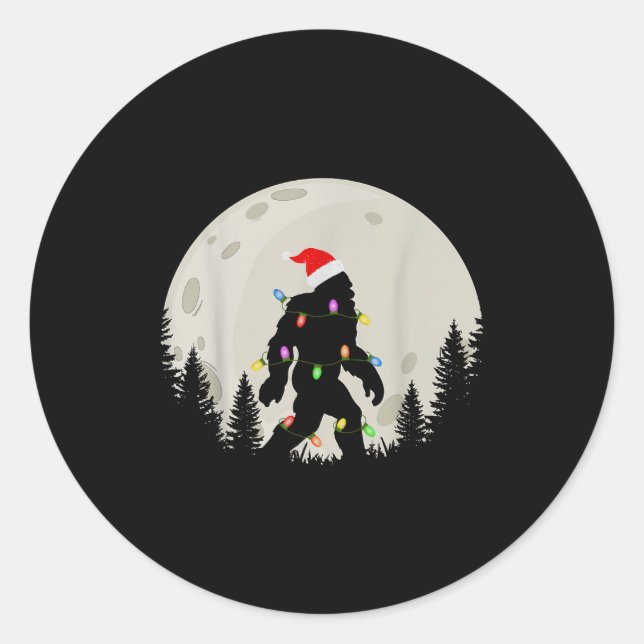 Pegatina Redonda Funny Christmas Bigfoot Santa Hat Moon Sasquatch K (Anverso)