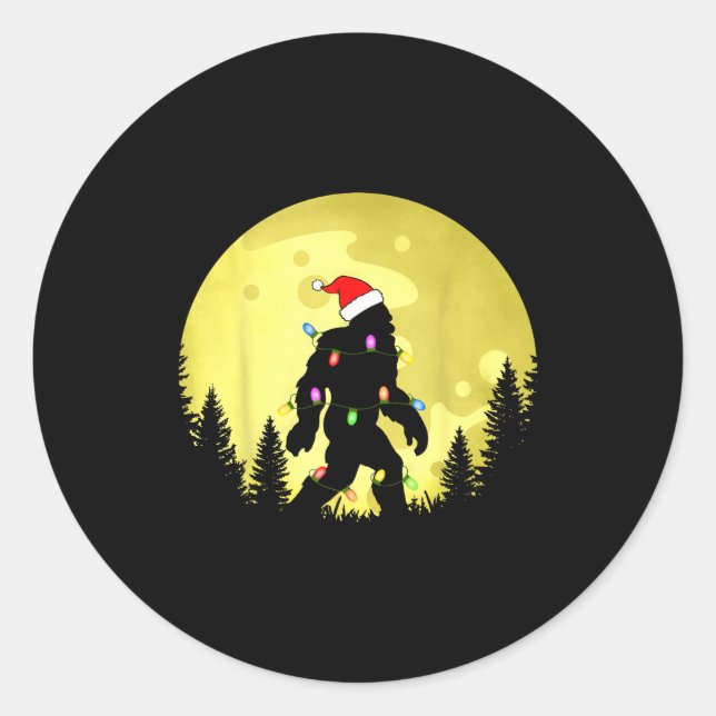 Pegatina Redonda Funny Christmas Bigfoot Santa Hat Moon Sasquatch M (Anverso)