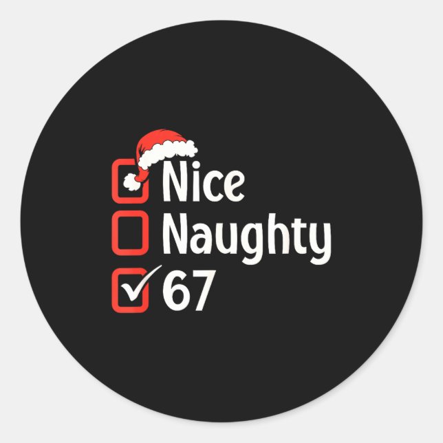 Pegatina Redonda Funny Christmas Checked List Nice Naughty 6 7 Meme (Anverso)