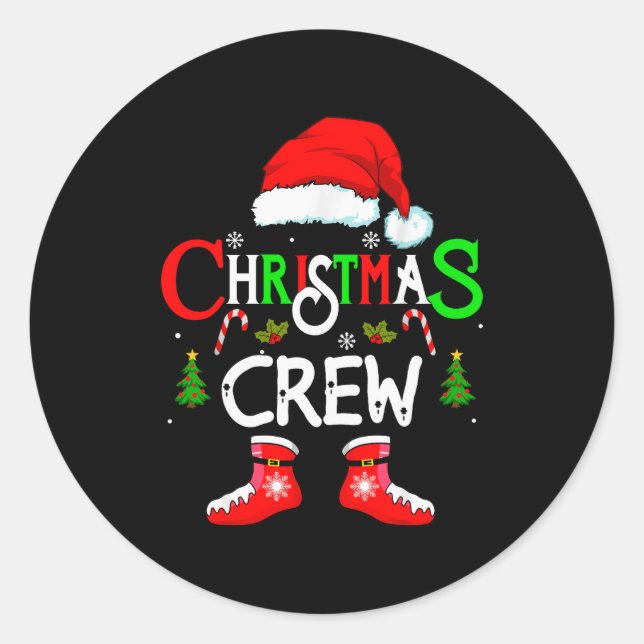 Pegatina Redonda Funny Christmas Crew Xmas Squad Santa Family Pajam (Anverso)