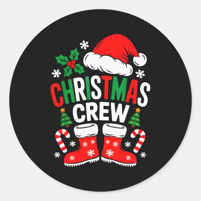 Pegatina Redonda Funny Christmas Crew Xmas Squad Santa Family Pajam (Anverso)