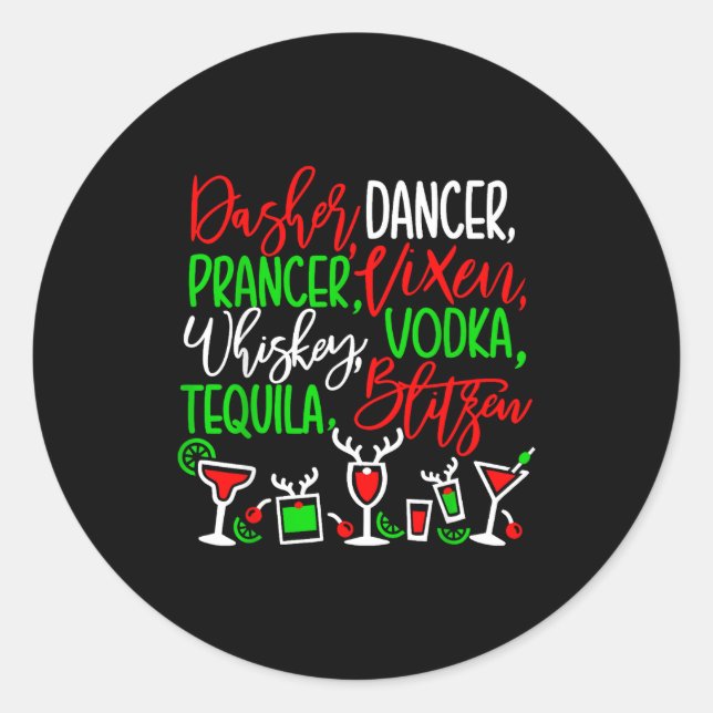 Pegatina Redonda Funny Christmas Dasher Dancer Prancer Vixen Whiske (Anverso)