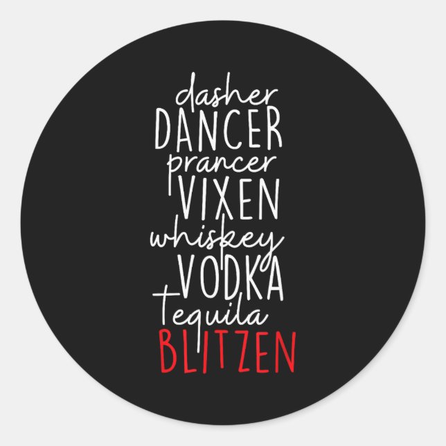 Pegatina Redonda Funny Christmas Dasher Dancer Prancer Vixen Whiske (Anverso)
