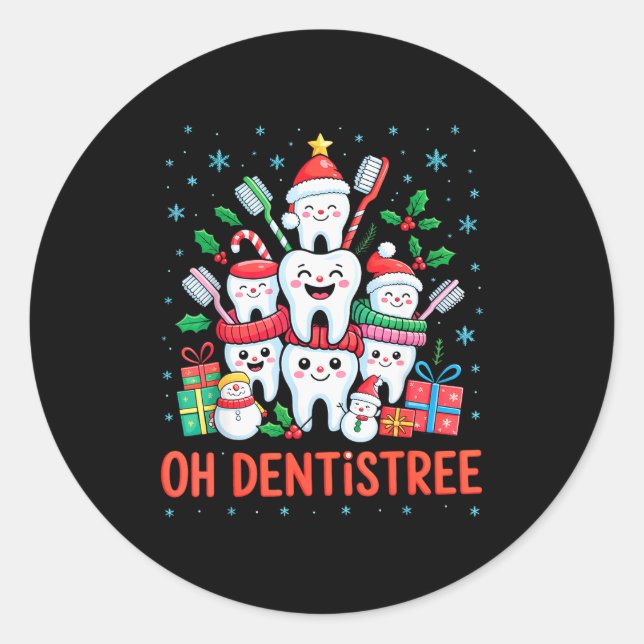 Pegatina Redonda Funny Christmas Dentist Xmas Dental Oh Dentistree  (Anverso)