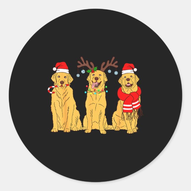 Pegatina Redonda Funny Christmas Dogs Design Dog Christmas Wearing  (Anverso)