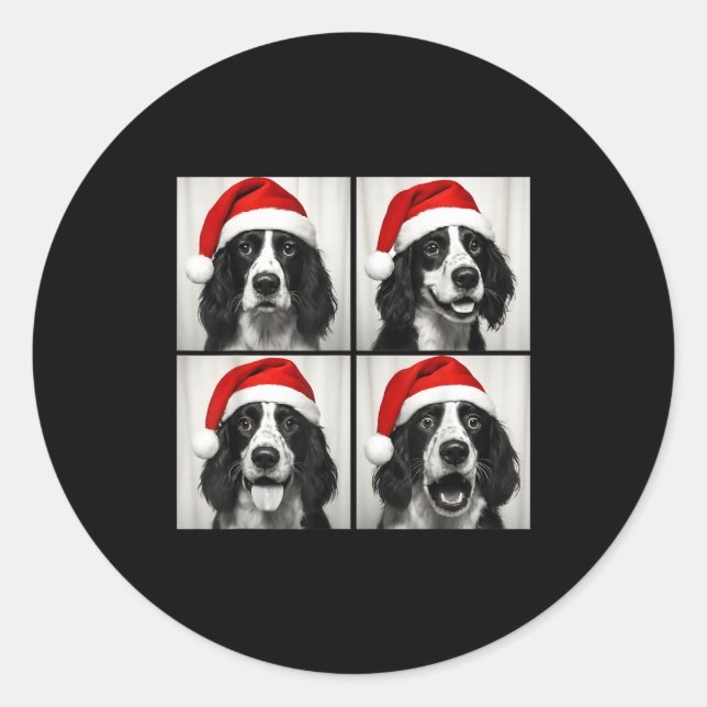 Pegatina Redonda Funny Christmas English Springer Spaniel Santa Pho (Anverso)