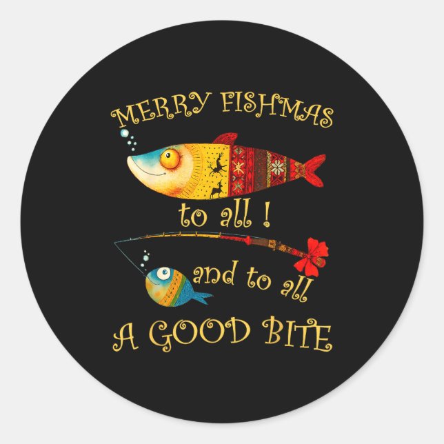 Pegatina Redonda Funny Christmas Fisherman's Merry Fishmas To All F (Anverso)