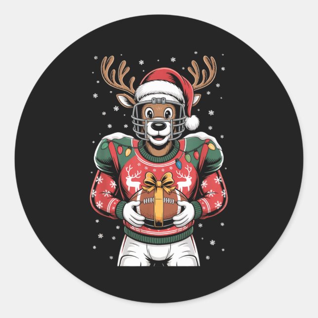 Pegatina Redonda Funny Christmas Football Reindeer  (Anverso)